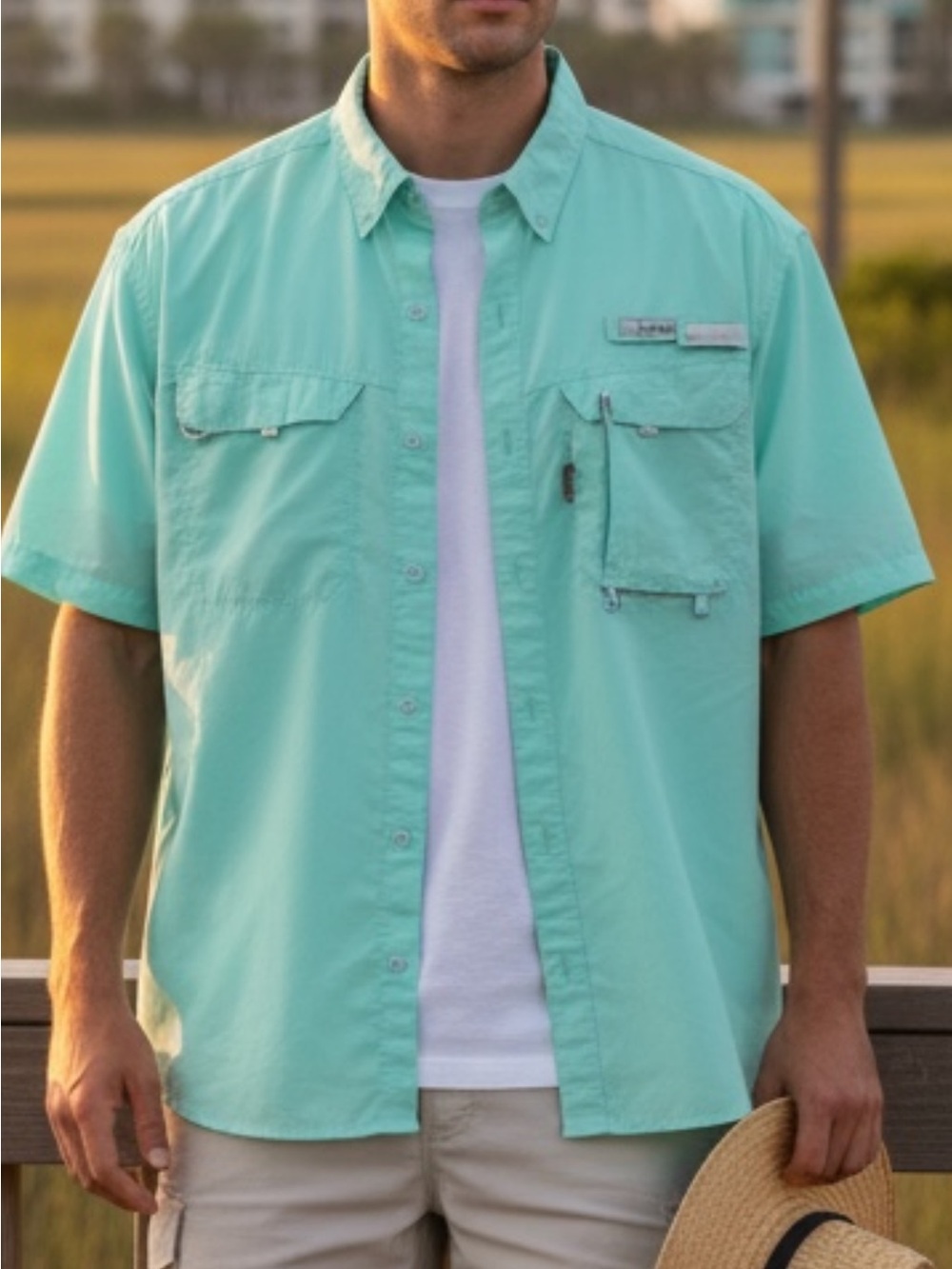 Habitat Men's Short-Sleeve Button-Down Shirt in Aqua Mint